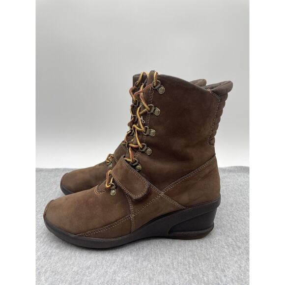 Timberland Womens Size 7.5 M Brown Leather Laces Up Hidden Wedge Fashion Boots - Picture 1 of 16